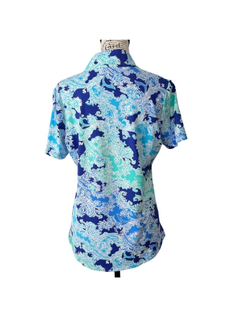IBKUL Womens Size M Top 1/4 Zip Short-Sleeve Blue Green Paisley UPF Sun Shirt - Picture 3 of 8